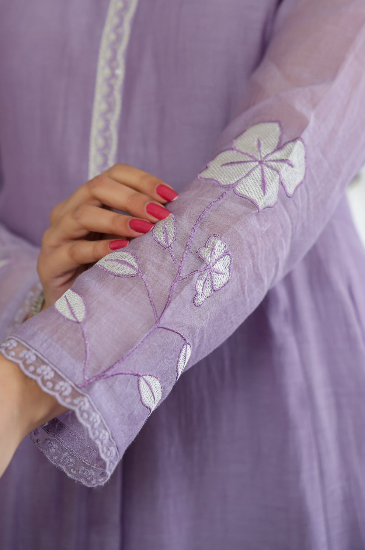 Devki Lavender Chanderi Silk Embroidered Anarkali Kurta Set with Dupatta