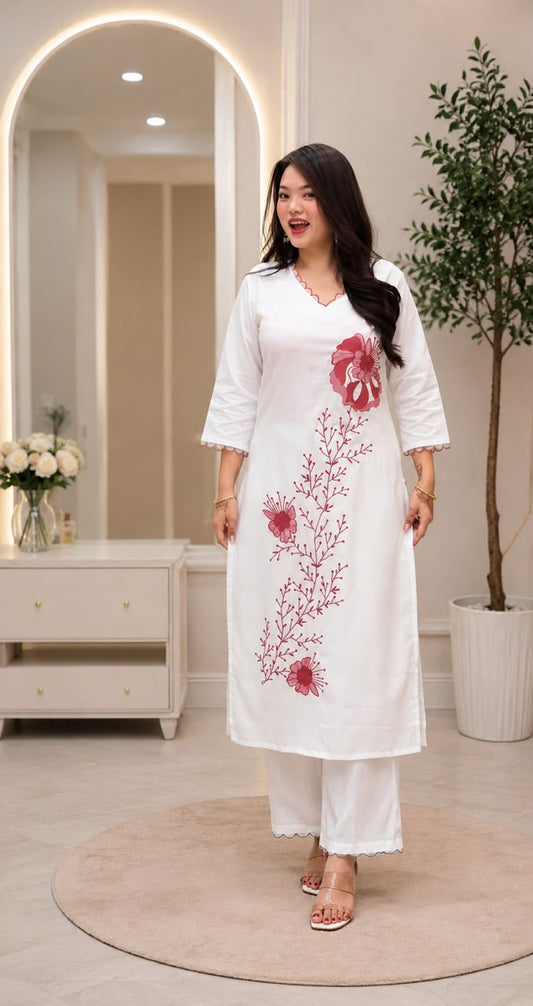 Aurelia Embroidered Slub Rayon Kurta Pant Set