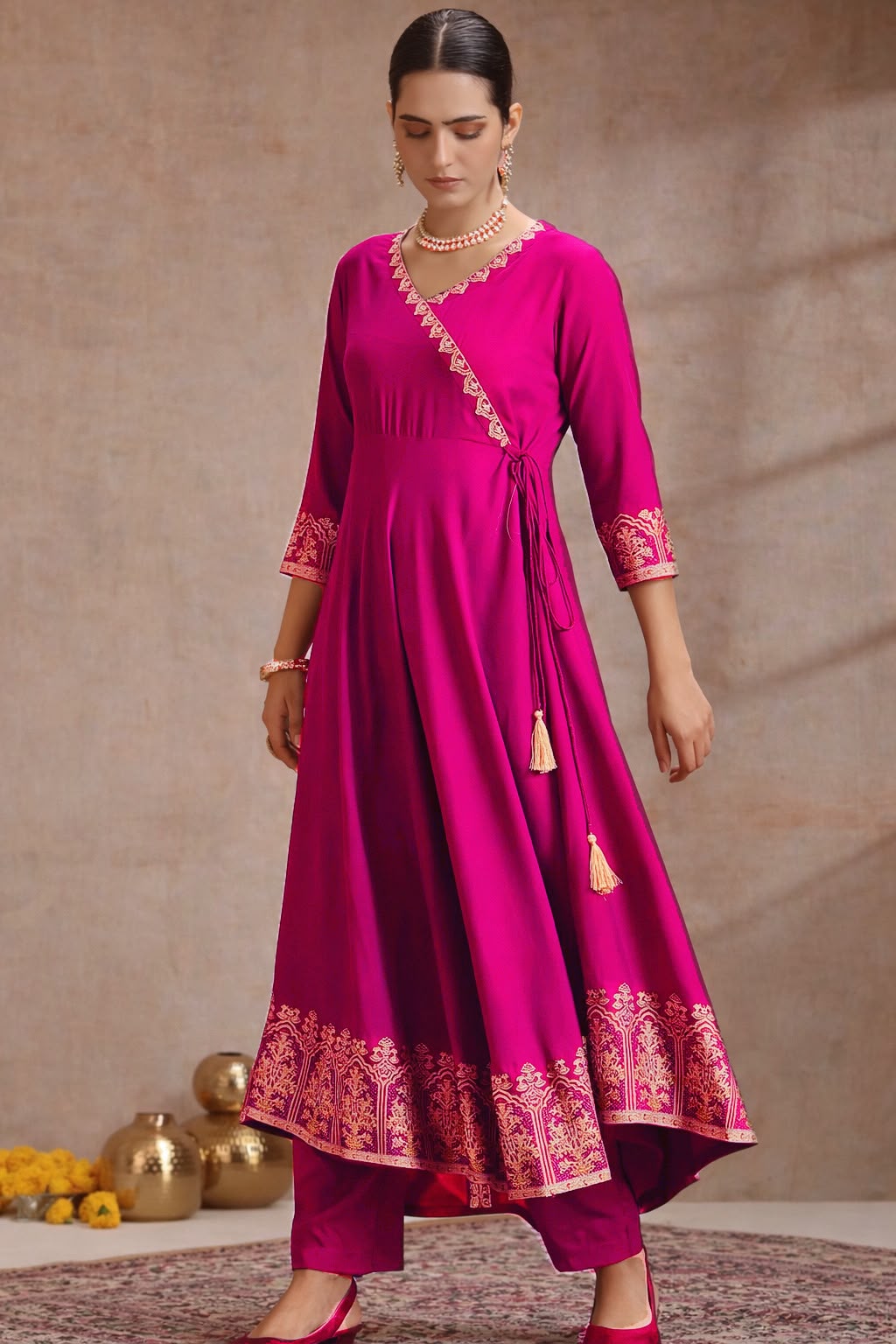 Elegant Foil Print Rayon Anarkali Kurta Pant Set with Designer Dupatta