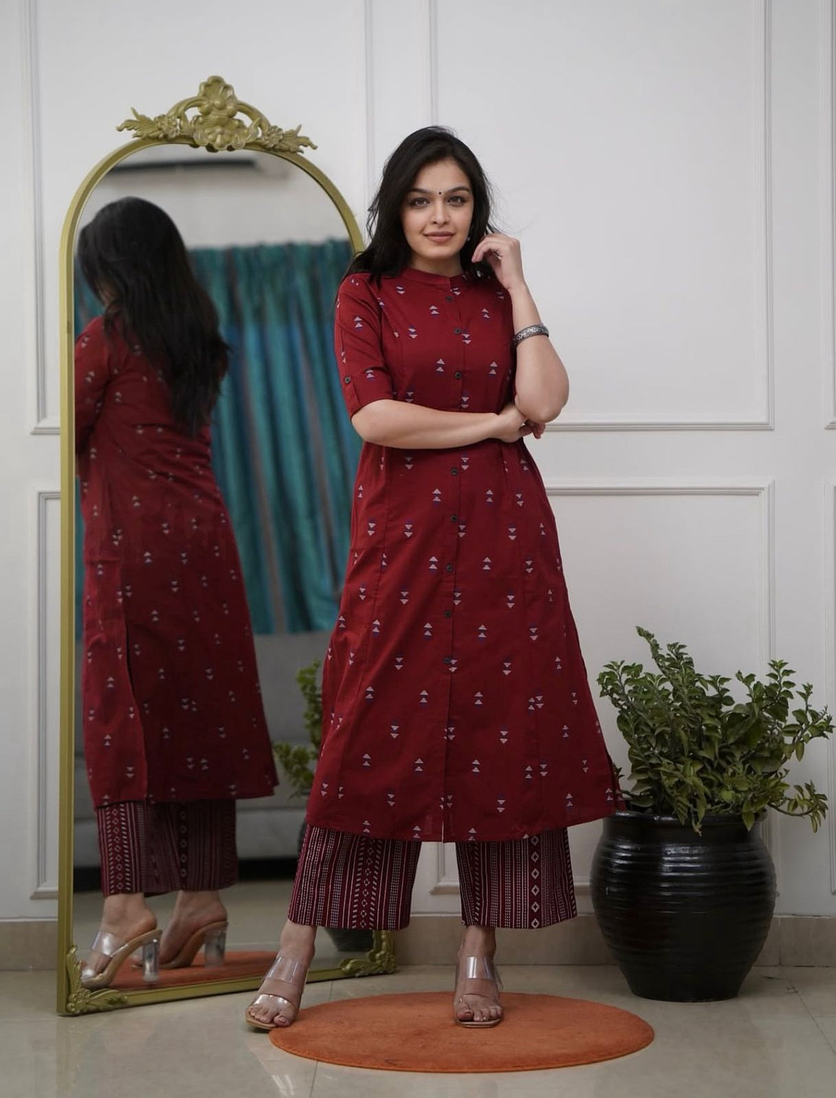 Women’s Heavy Rayon Foil Work Kurta Pant Dupatta Set – MC-1042
