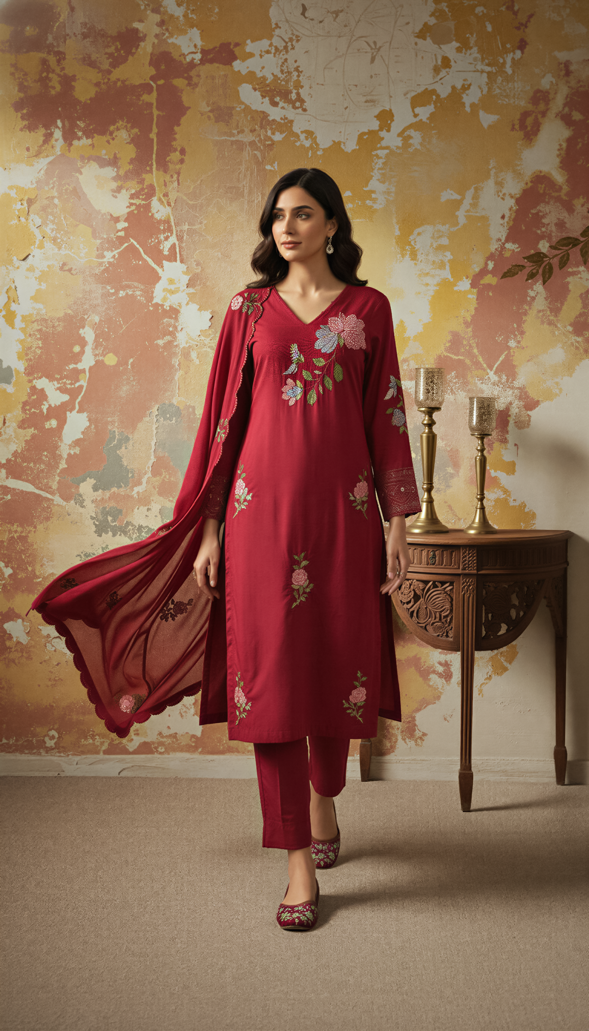 Women’s Chanderi Silk Embroidered Kurta Pant Set with Chanderi Embroidered Dupatta