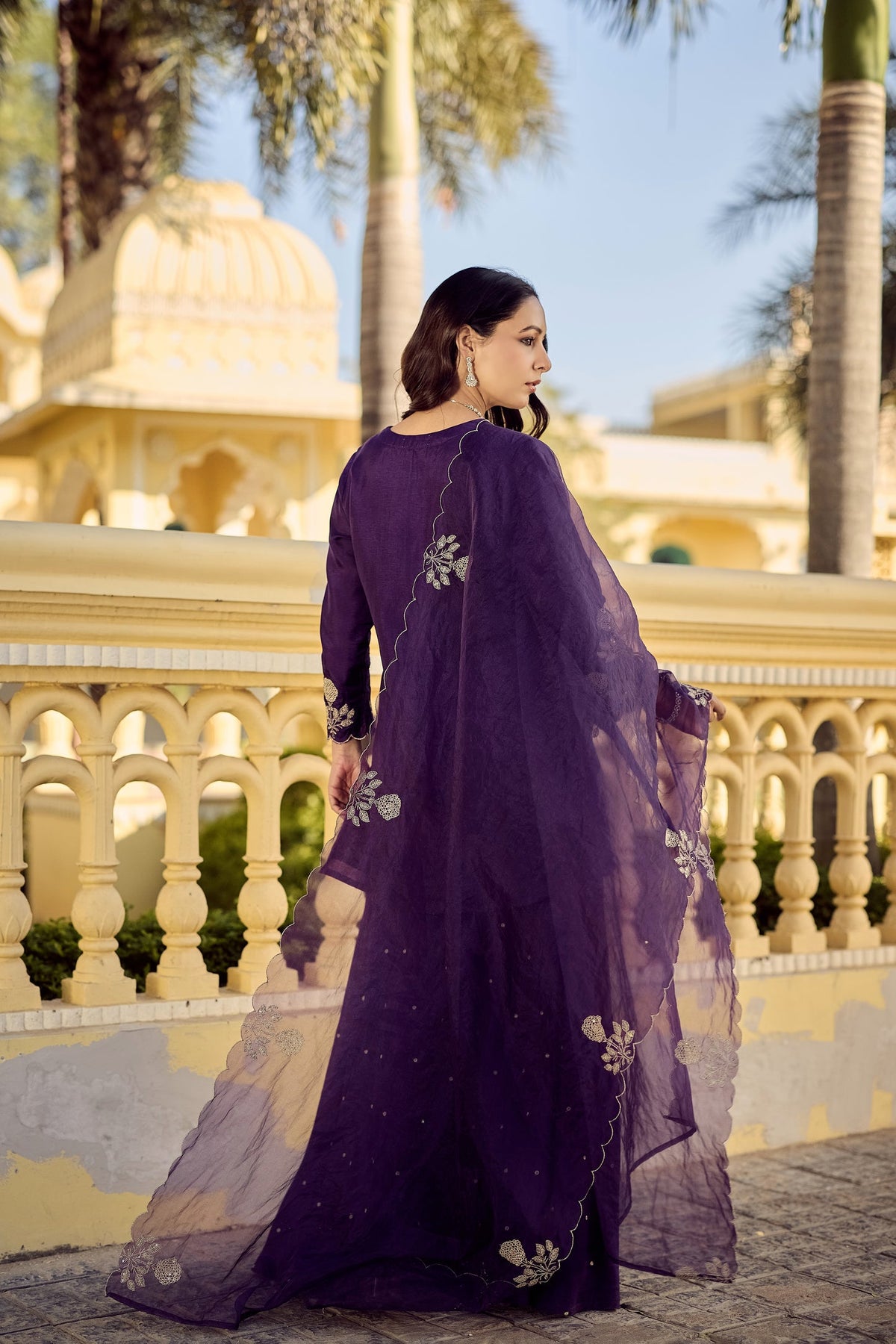 Gulabo Purple Chanderi Silk Embroidered Palazzo Suit Set with Organza Dupatta