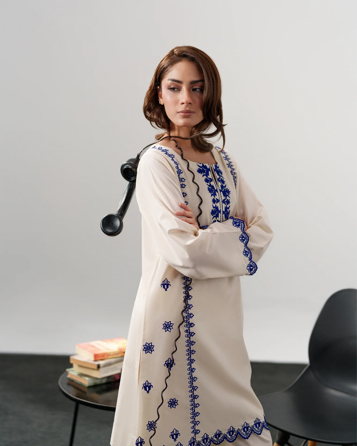 Harley Ivory Chanderi Silk Blue Embroidered Kurta Pant Set