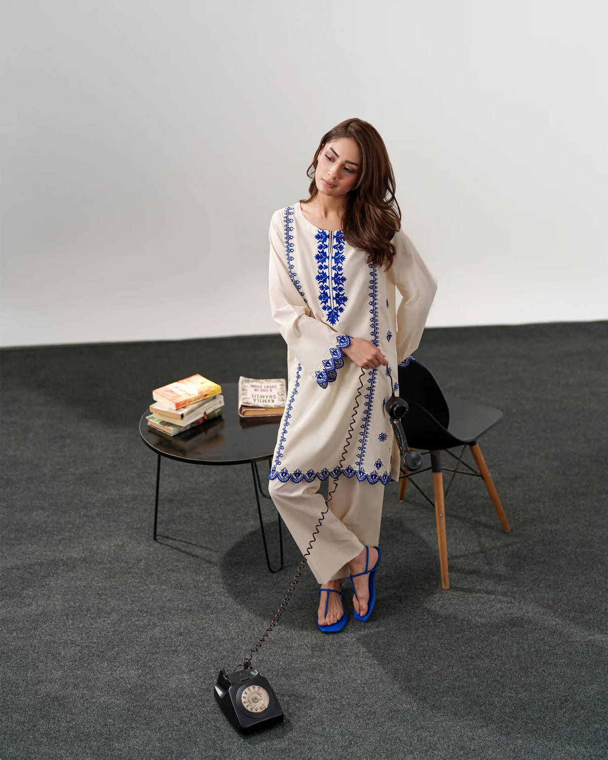 Harley Ivory Chanderi Silk Blue Embroidered Kurta Pant Set