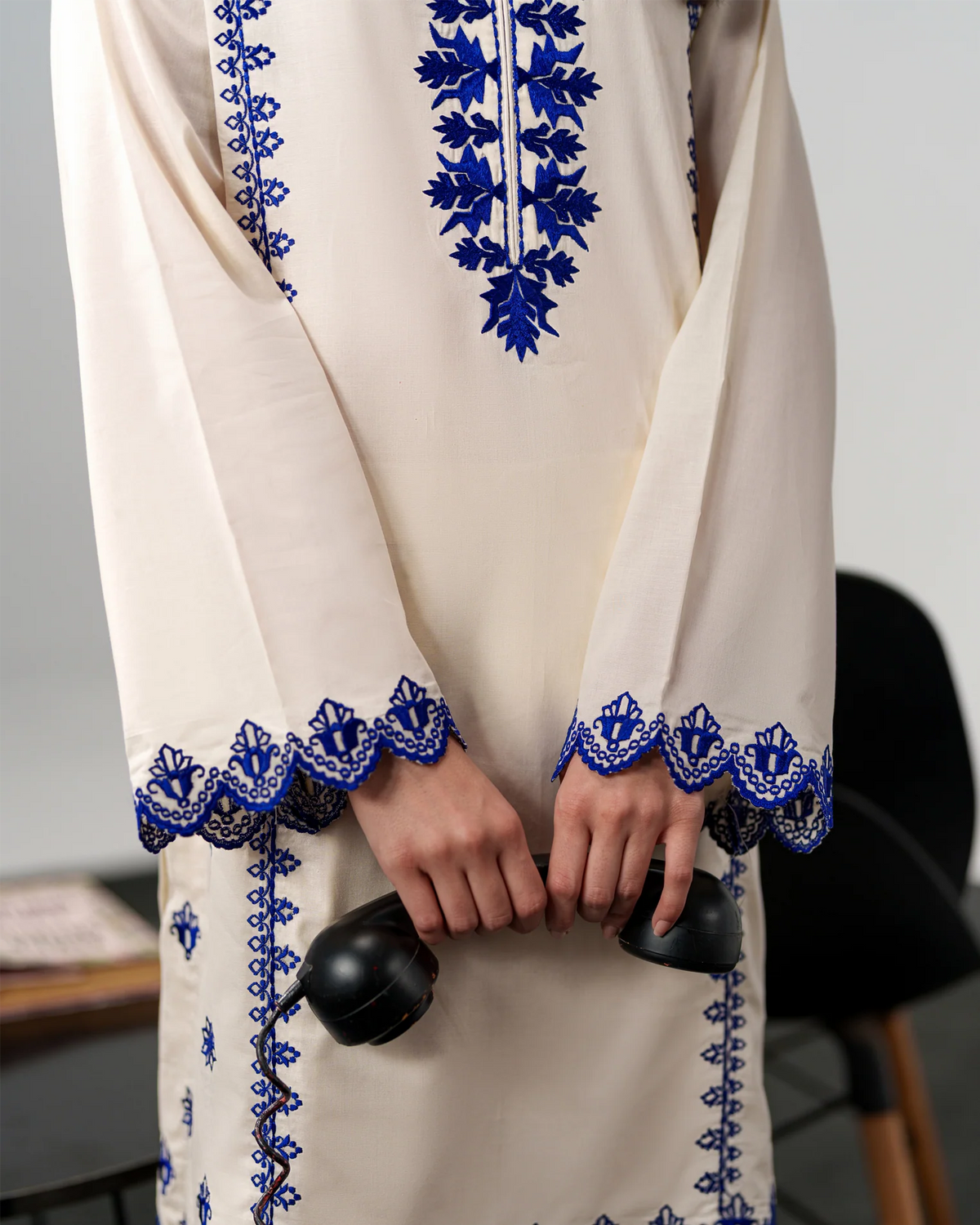 Harley Ivory Chanderi Silk Blue Embroidered Kurta Pant Set