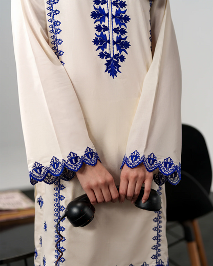 Harley Ivory Chanderi Silk Blue Embroidered Kurta Pant Set