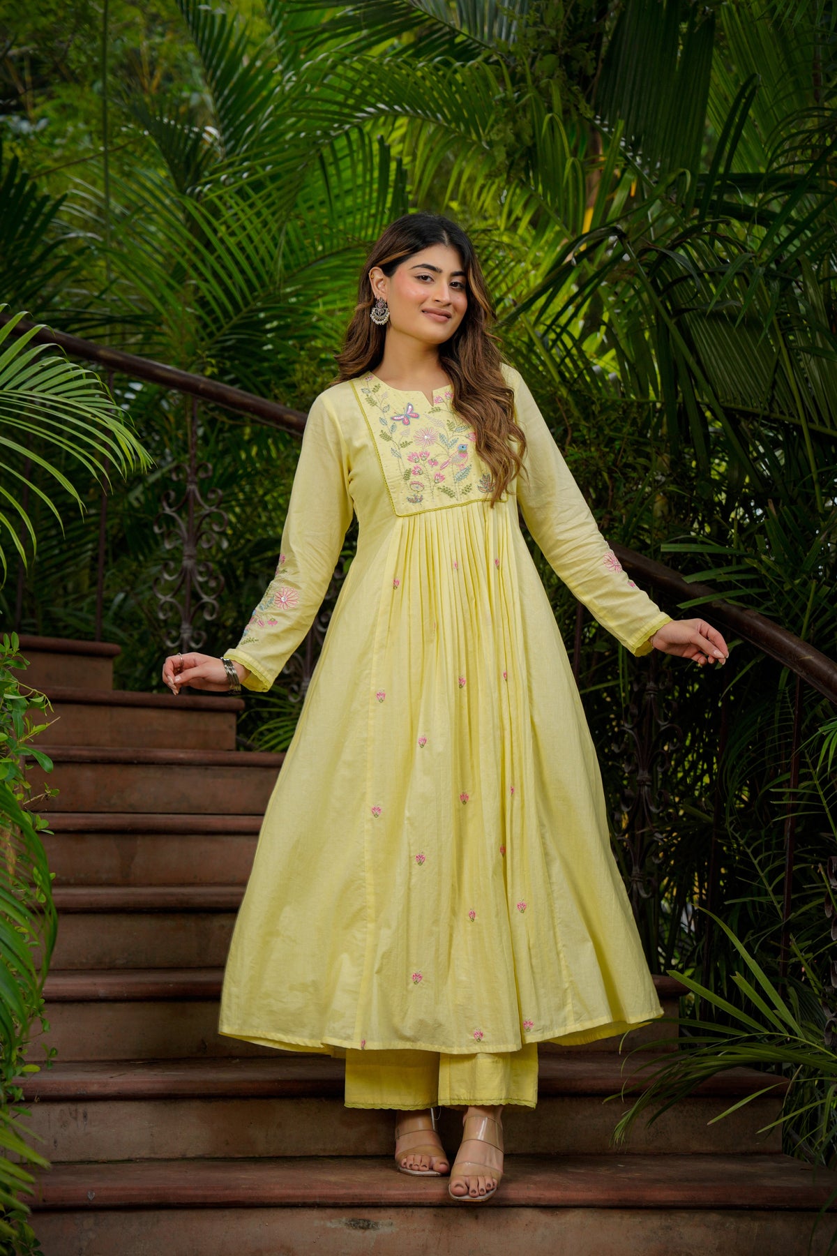 KIMORA Lemon Yellow Chanderi Silk Embroidered Kurta Pant Set with Dupatta
