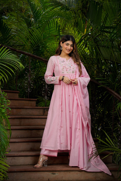 KIMORA Lemon Yellow Chanderi Silk Embroidered Kurta Pant Set with Dupatta