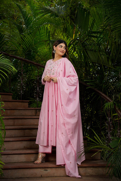 KIMORA Lemon Yellow Chanderi Silk Embroidered Kurta Pant Set with Dupatta