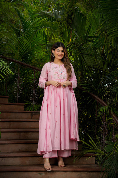 KIMORA Lemon Yellow Chanderi Silk Embroidered Kurta Pant Set with Dupatta