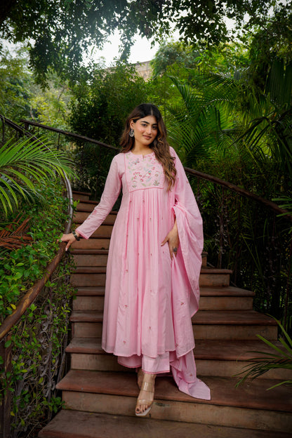 KIMORA Lemon Yellow Chanderi Silk Embroidered Kurta Pant Set with Dupatta