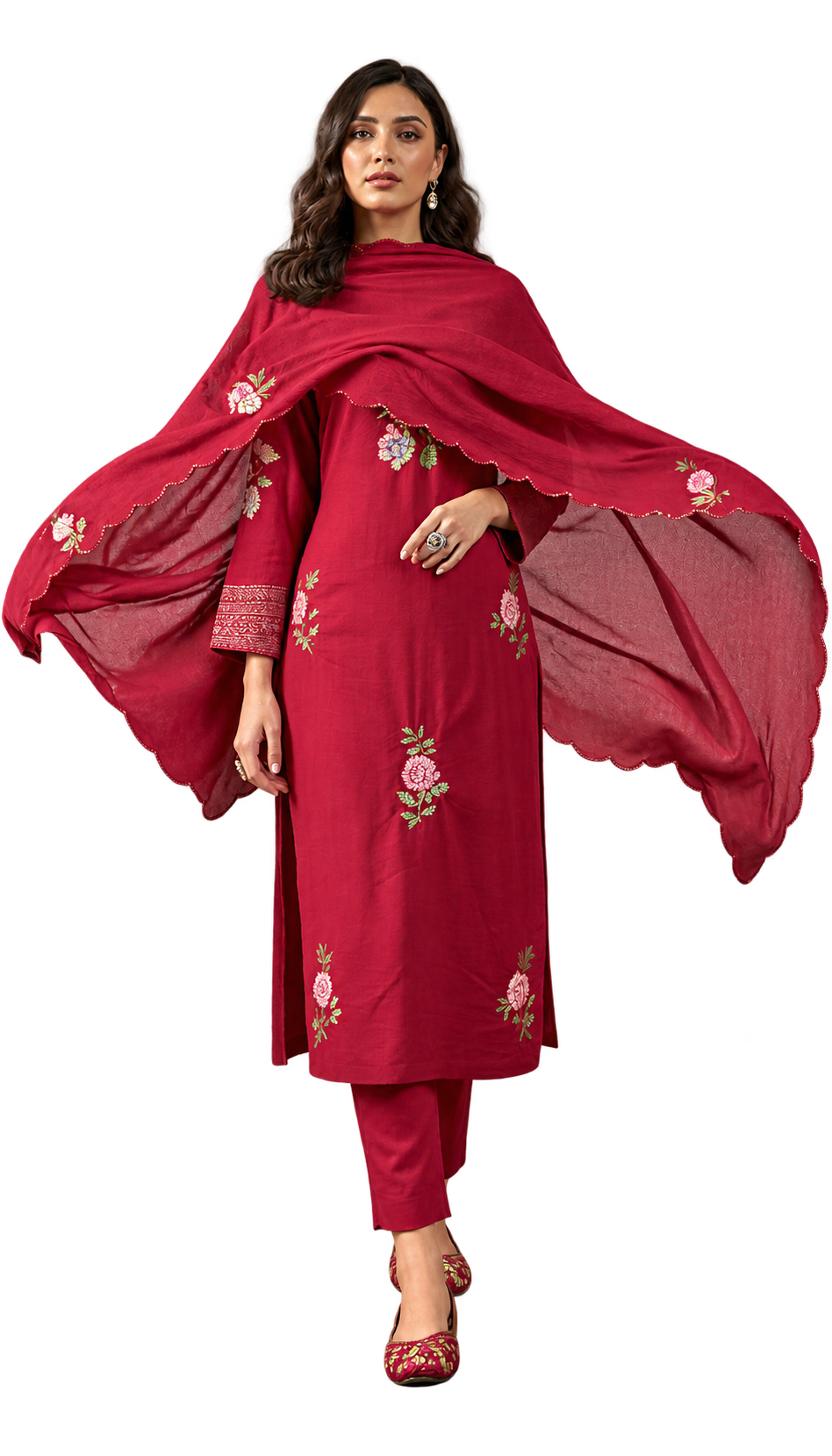 Women’s Chanderi Silk Embroidered Kurta Pant Set with Chanderi Embroidered Dupatta