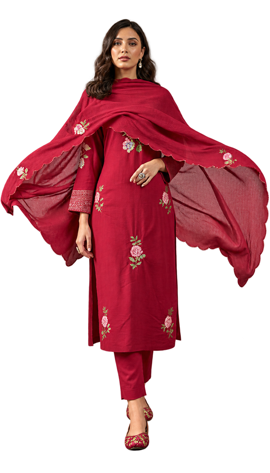Women’s Chanderi Silk Embroidered Kurta Pant Set with Chanderi Embroidered Dupatta