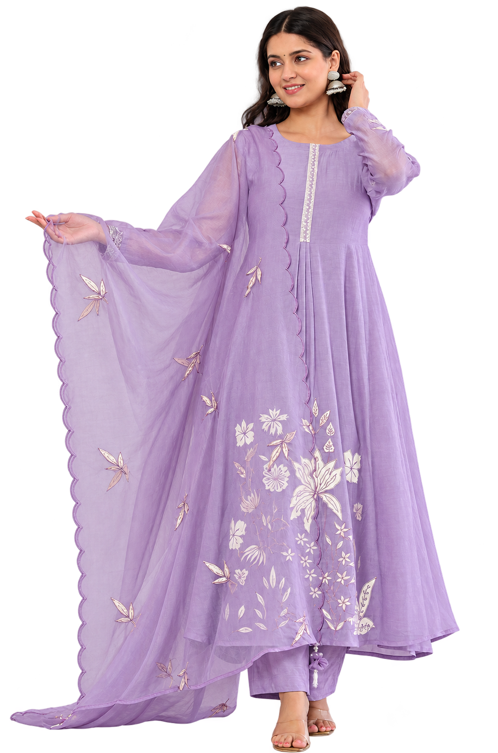 Devki Lavender Chanderi Silk Embroidered Anarkali Kurta Set with Dupatta