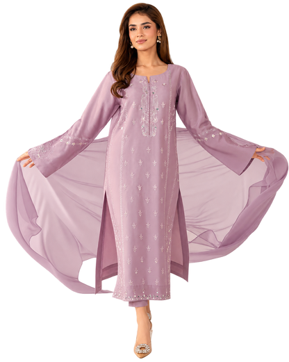 JINISHA – Lavender Embroidered French Crepe Silk Suit Set with Dupatta