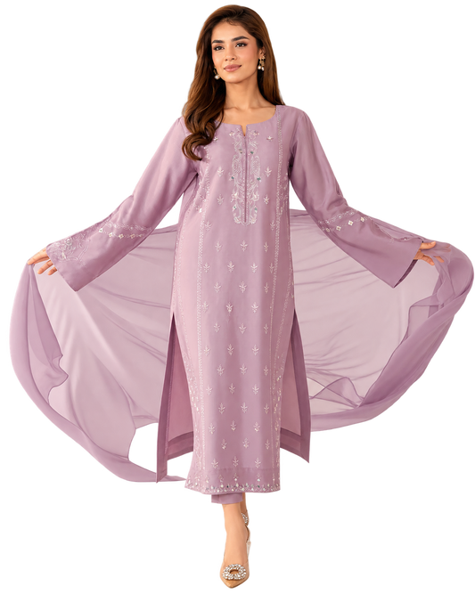 JINISHA – Lavender Embroidered French Crepe Silk Suit Set with Dupatta