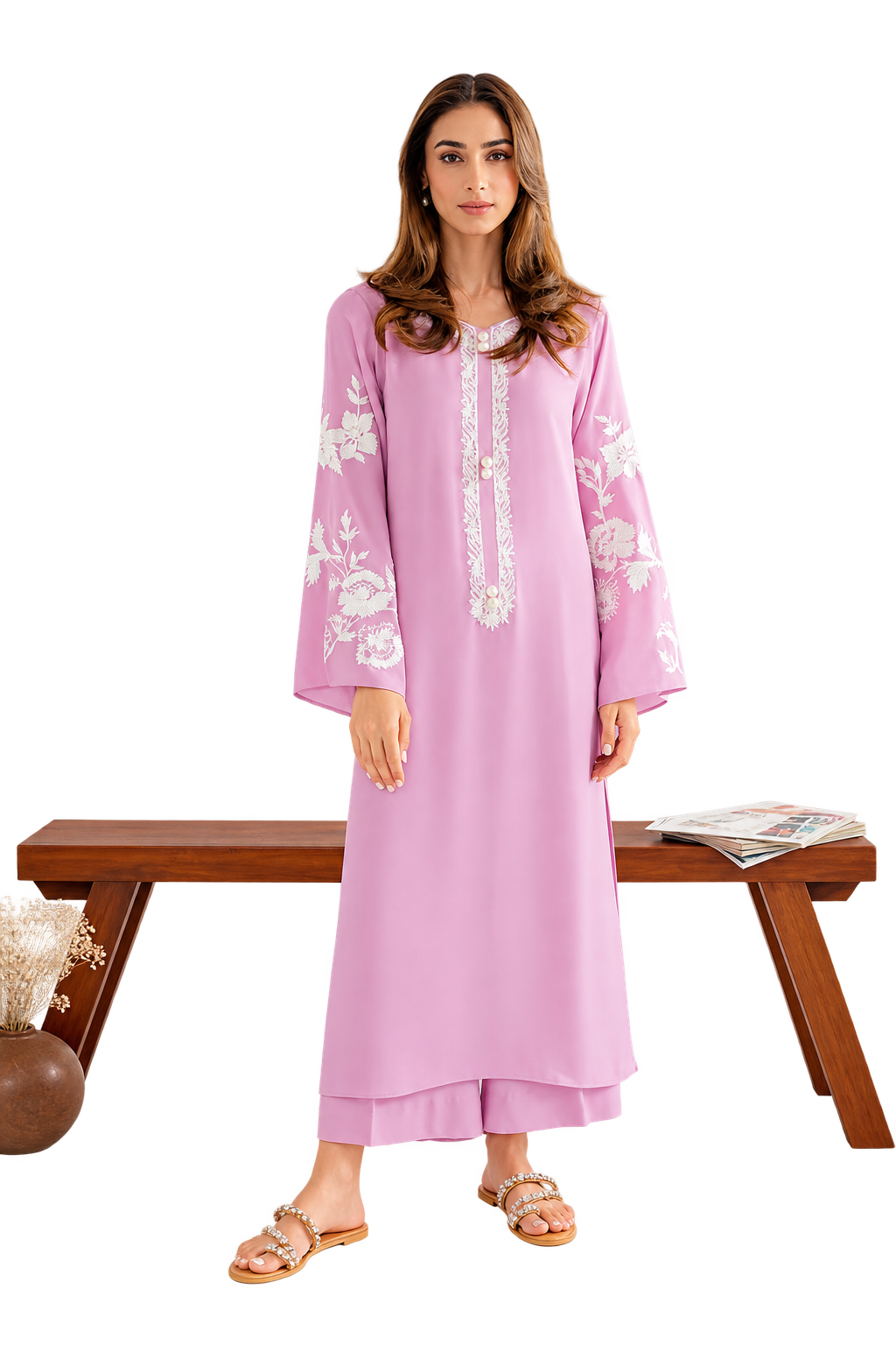 Ginni Pink Chanderi Silk Embroidered Straight Kurta Pant Set