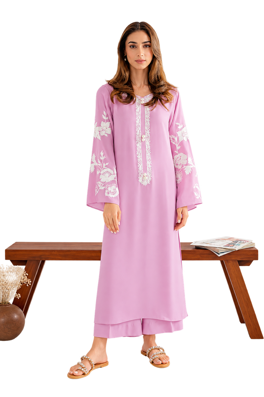 Ginni Pink Chanderi Silk Embroidered Straight Kurta Pant Set