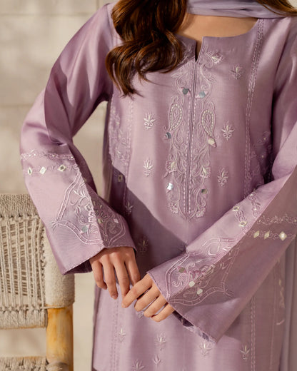 JINISHA – Lavender Embroidered French Crepe Silk Suit Set with Dupatta