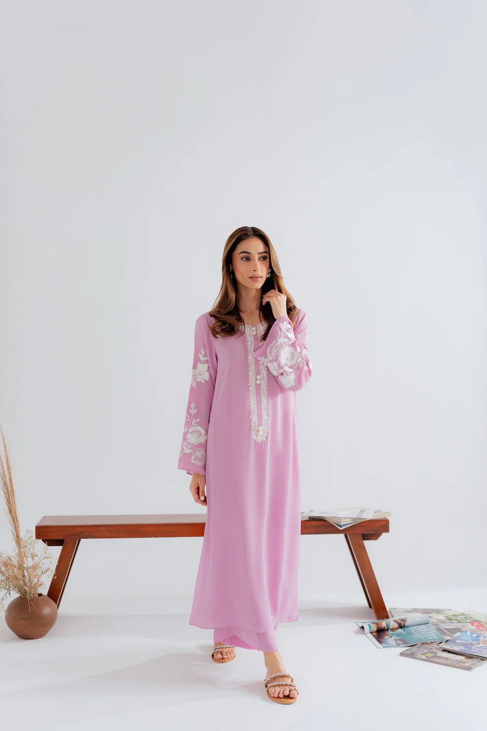 Ginni Pink Chanderi Silk Embroidered Straight Kurta Pant Set