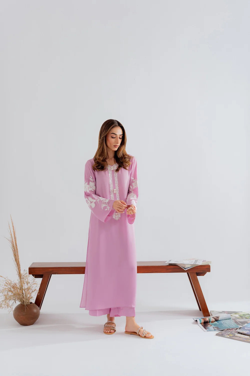 Ginni Pink Chanderi Silk Embroidered Straight Kurta Pant Set