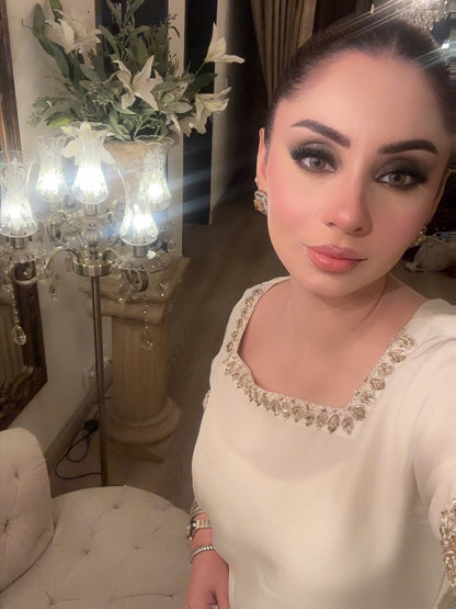 Sunehri Premium Cream Embroidered Chinon Palazzo Suit Set with Dupatta
