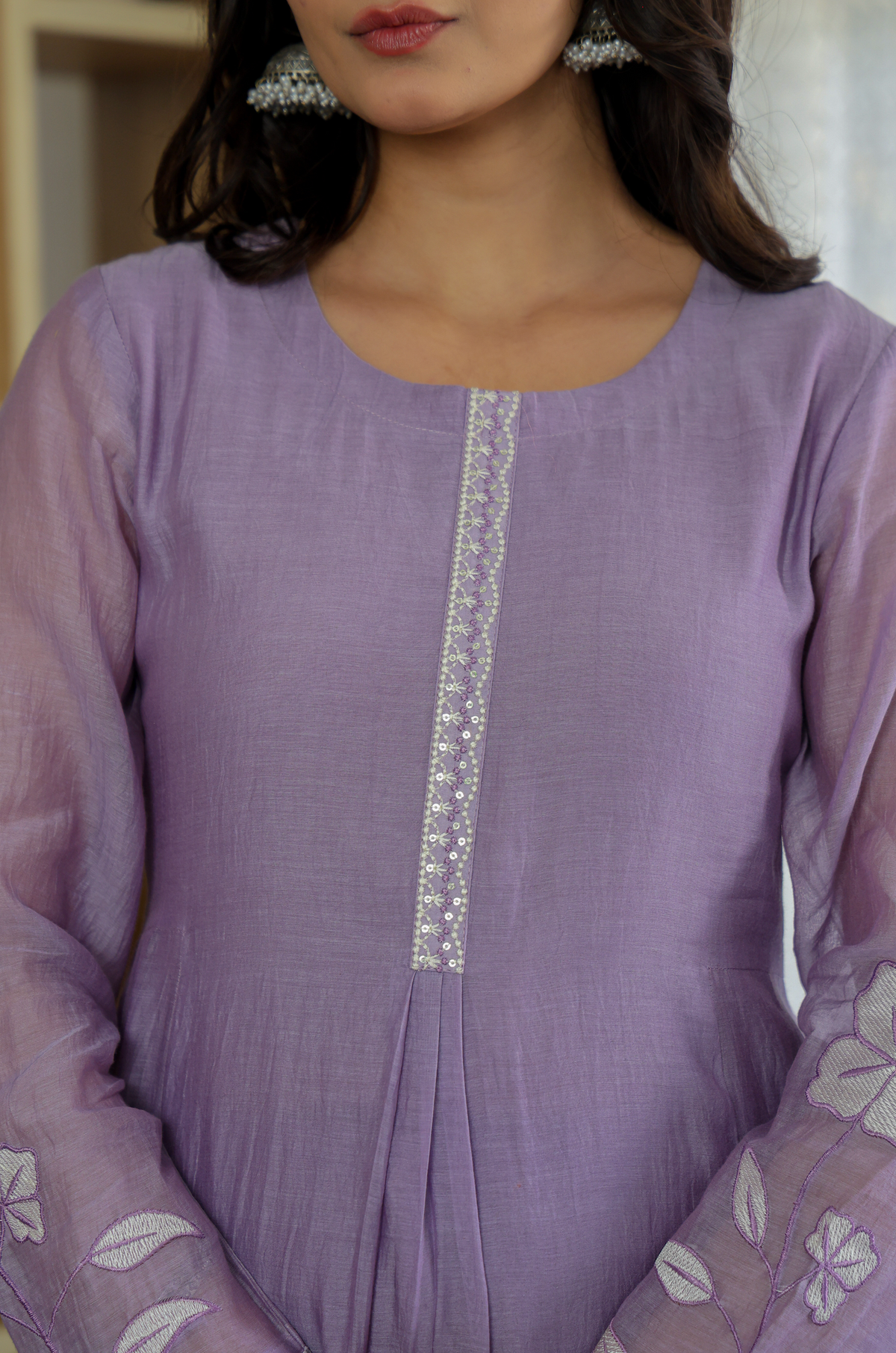 Devki Lavender Chanderi Silk Embroidered Anarkali Kurta Set with Dupatta