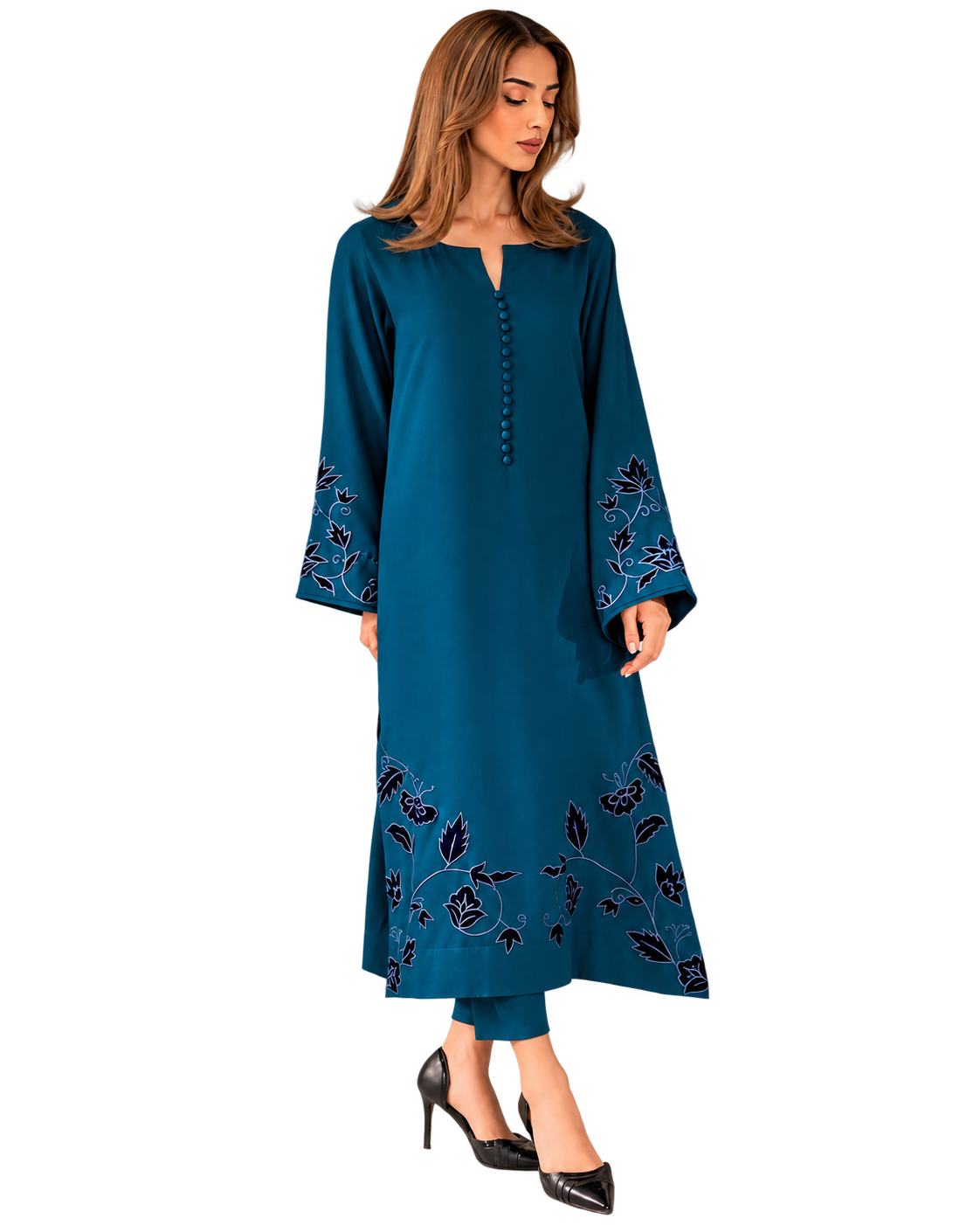 MANUSHI – Chanderi Silk Embroidered Kurta Pant Set with Organza Dupatta