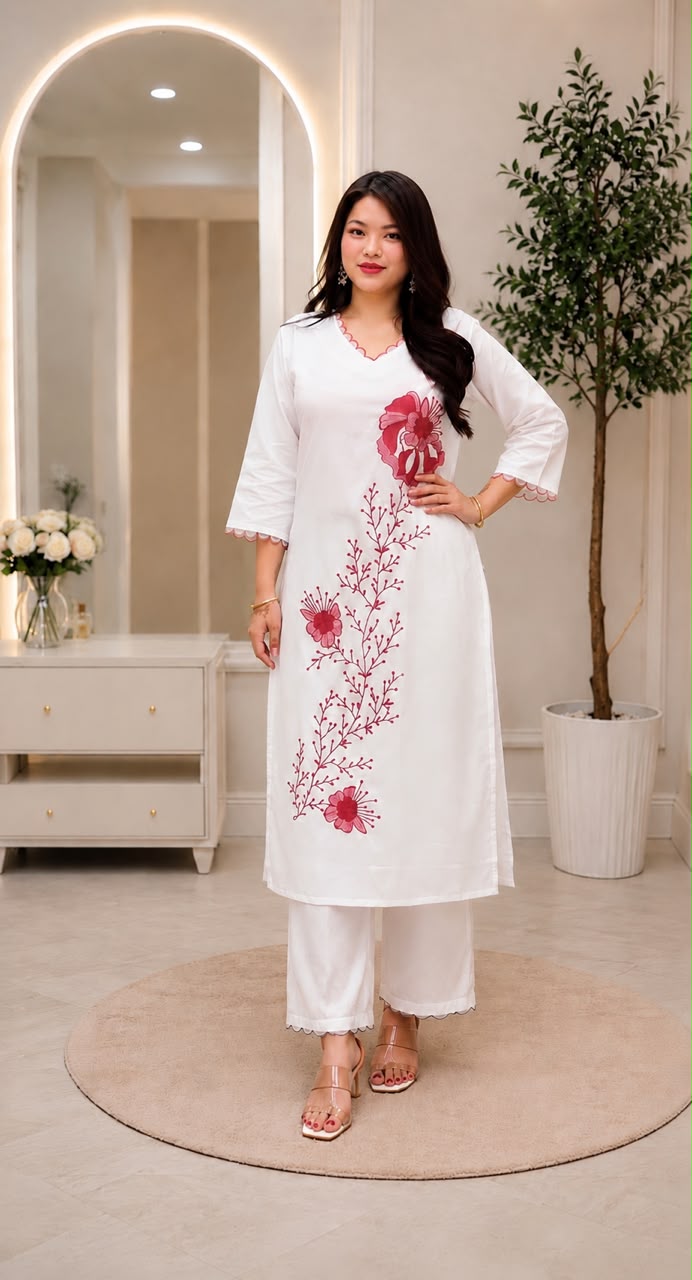 Aurelia Embroidered Slub Rayon Kurta Pant Set