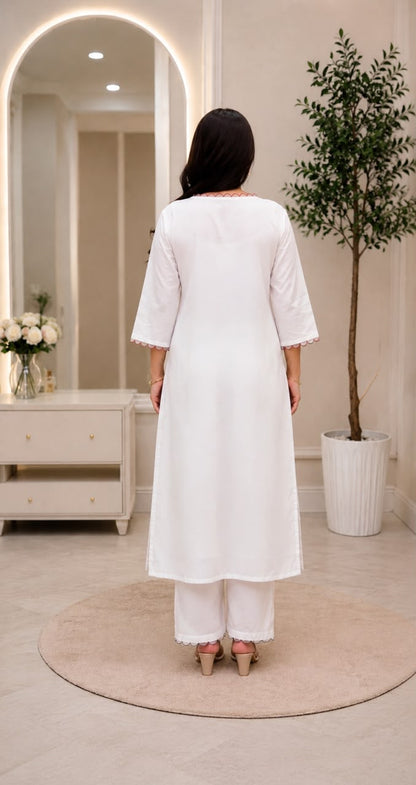 Aurelia Embroidered Slub Rayon Kurta Pant Set