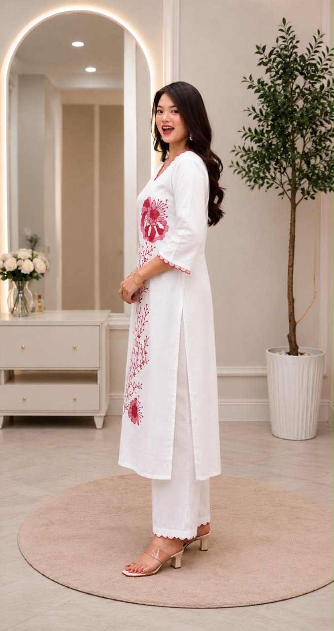 Aurelia Embroidered Slub Rayon Kurta Pant Set