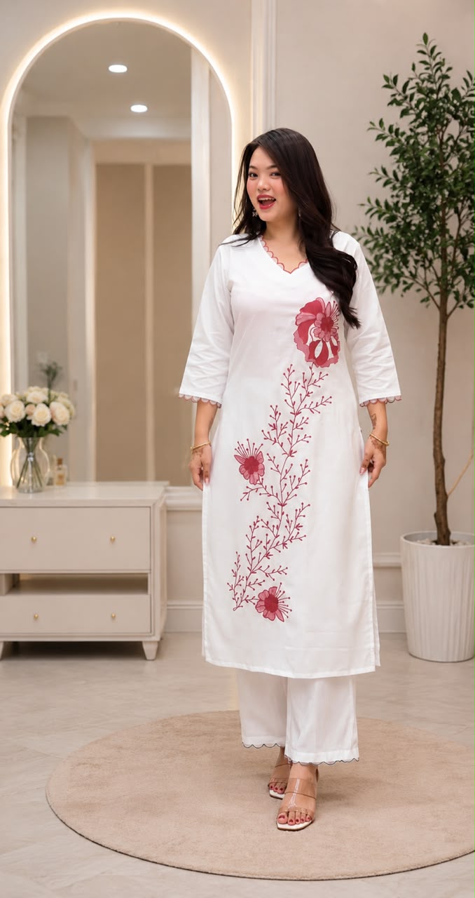 Aurelia Embroidered Slub Rayon Kurta Pant Set