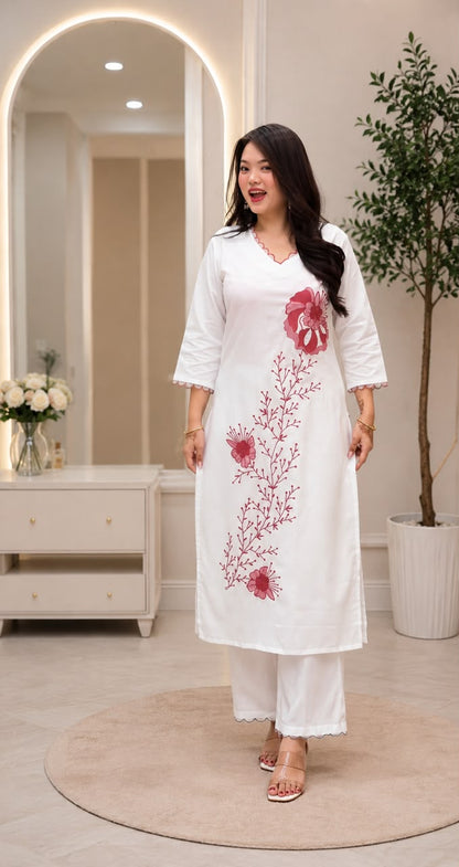 Aurelia Embroidered Slub Rayon Kurta Pant Set