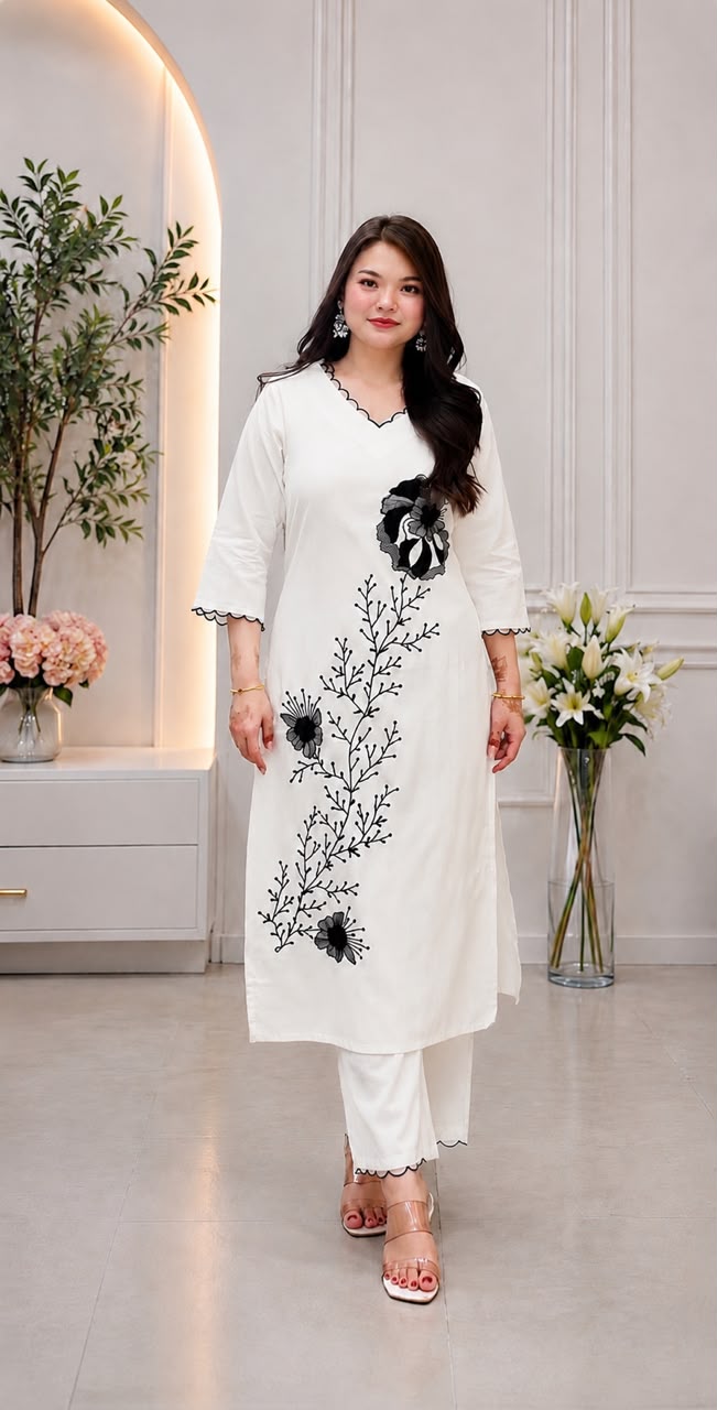 Aurelia Embroidered Slub Rayon Kurta Pant Set