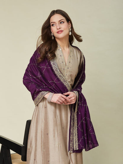 Elegant Embroidered Vichhitra Silk Anarkali Kurta Pant Set with Dupatta