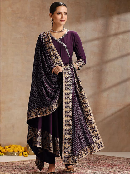 Elegant Foil Print Rayon Anarkali Kurta Pant Set with Designer Dupatta