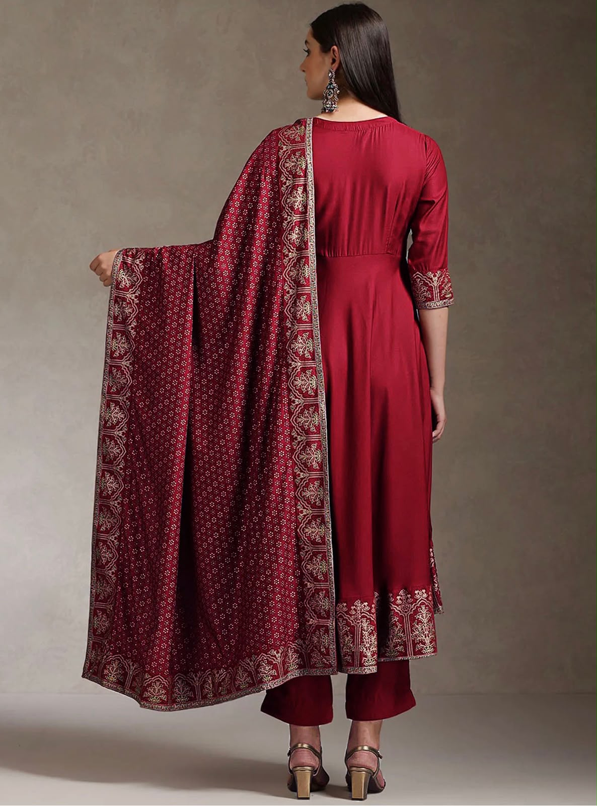 Elegant Foil Print Rayon Anarkali Kurta Pant Set with Designer Dupatta