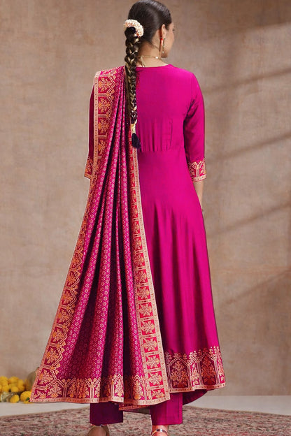 Elegant Foil Print Rayon Anarkali Kurta Pant Set with Designer Dupatta