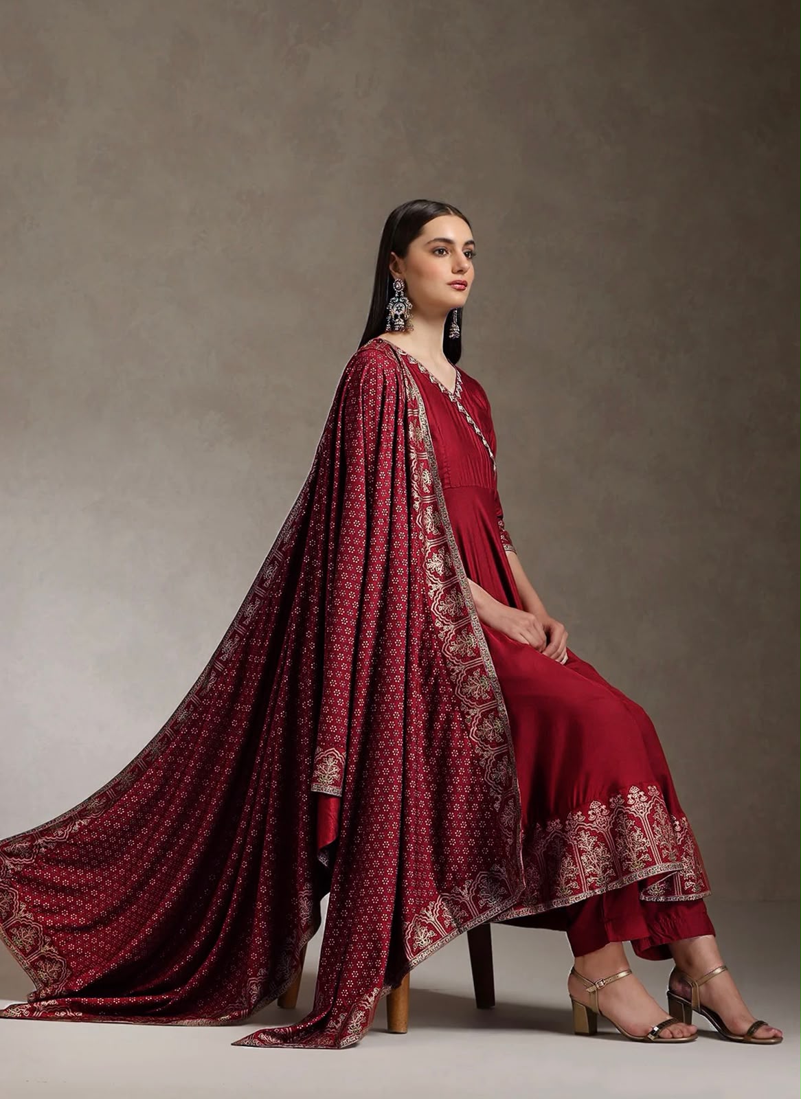 Elegant Foil Print Rayon Anarkali Kurta Pant Set with Designer Dupatta