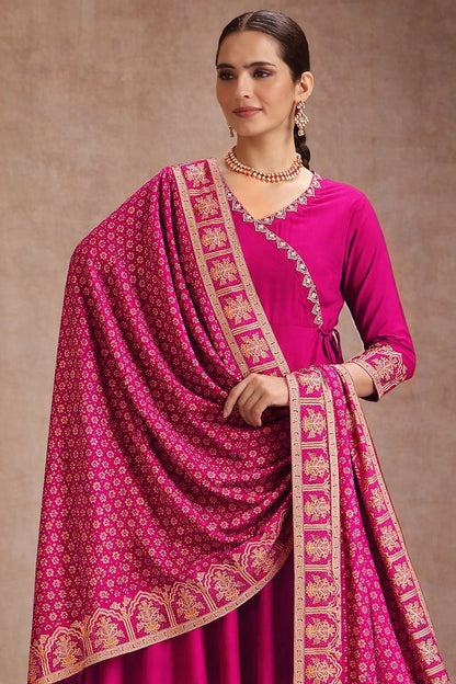 Elegant Foil Print Rayon Anarkali Kurta Pant Set with Designer Dupatta