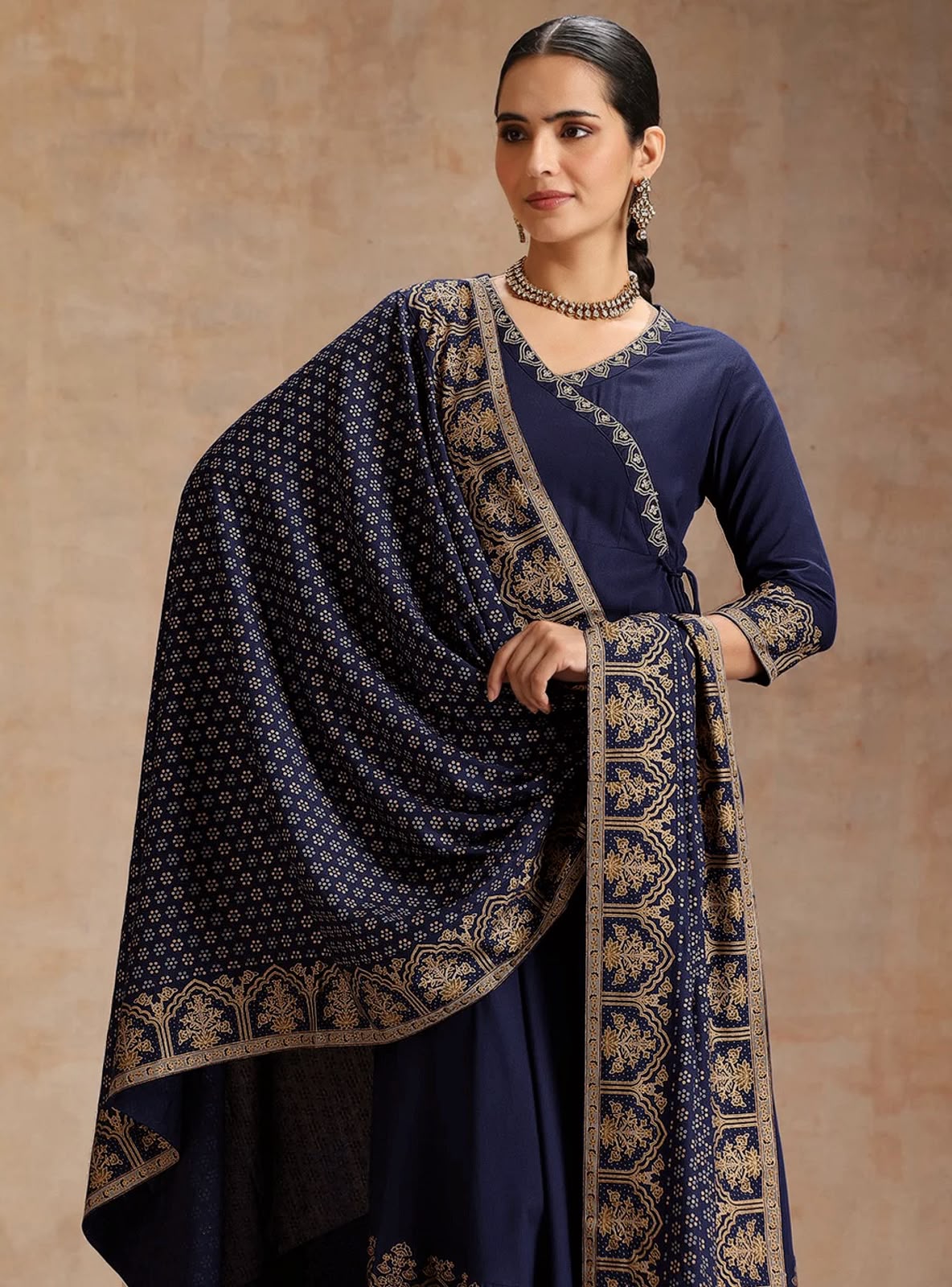Elegant Foil Print Rayon Anarkali Kurta Pant Set with Designer Dupatta