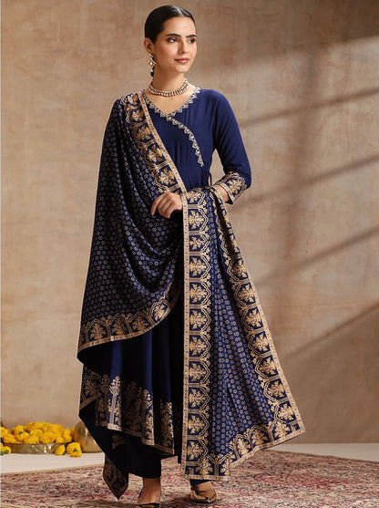 Elegant Foil Print Rayon Anarkali Kurta Pant Set with Designer Dupatta