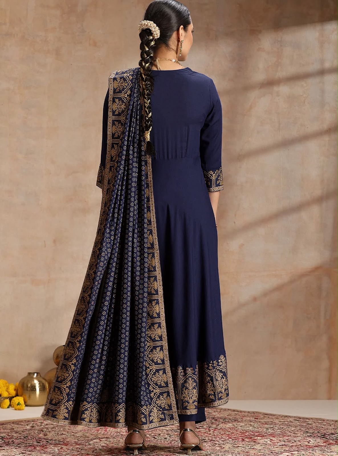 Elegant Foil Print Rayon Anarkali Kurta Pant Set with Designer Dupatta