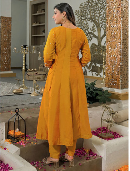 Premium Embroidered Vichitra Silk Anarkali Kurta Pant Set with Dupatta for Women