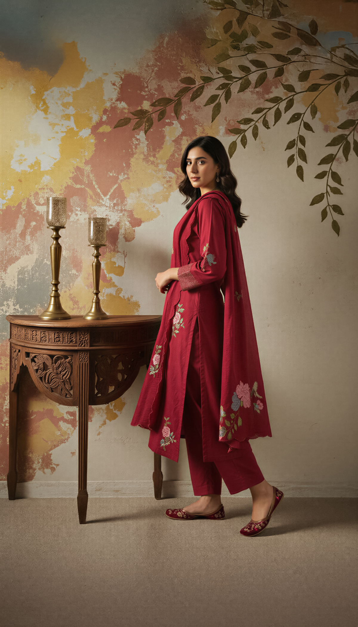 Women’s Chanderi Silk Embroidered Kurta Pant Set with Chanderi Embroidered Dupatta