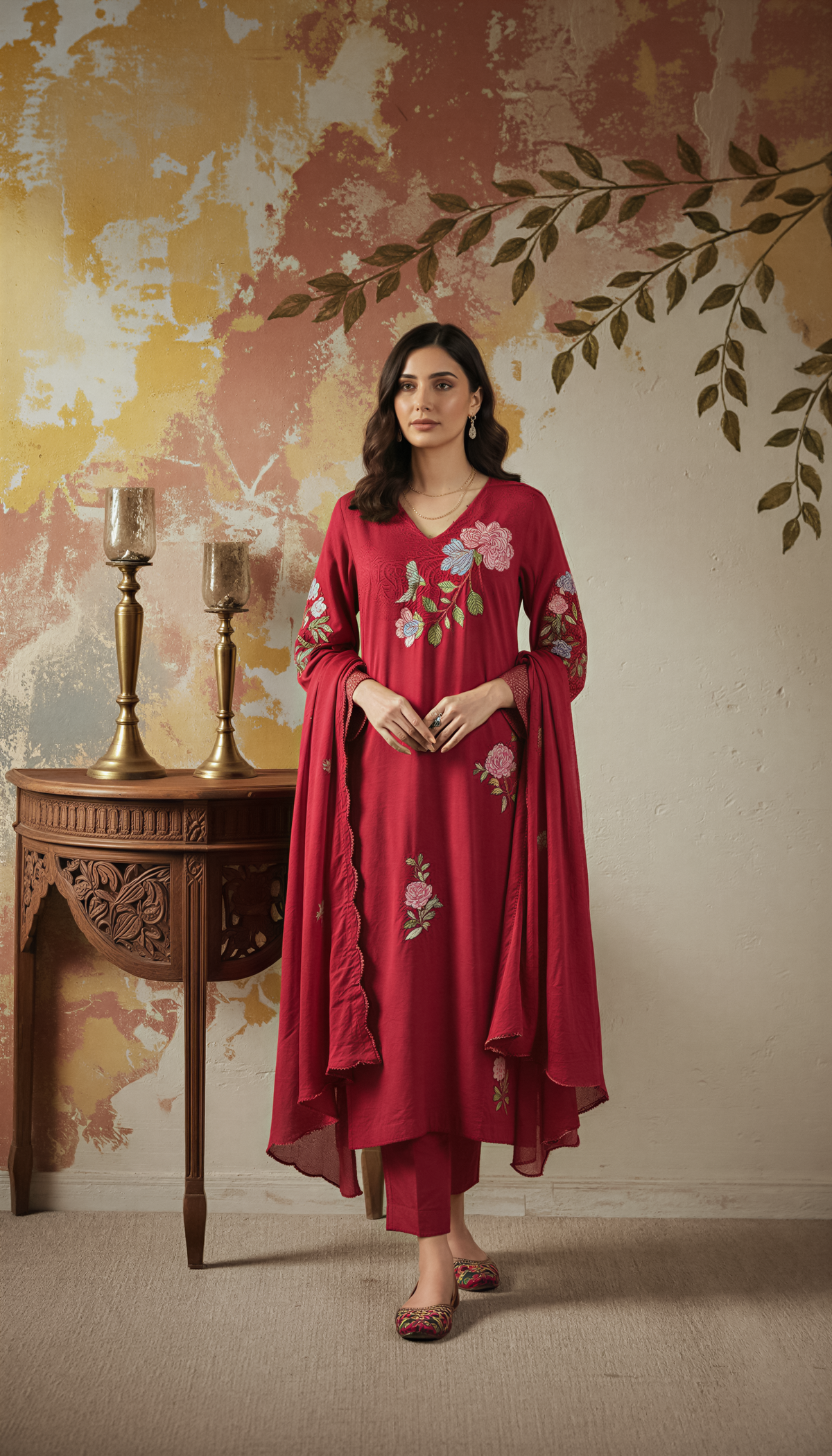 Women’s Chanderi Silk Embroidered Kurta Pant Set with Chanderi Embroidered Dupatta