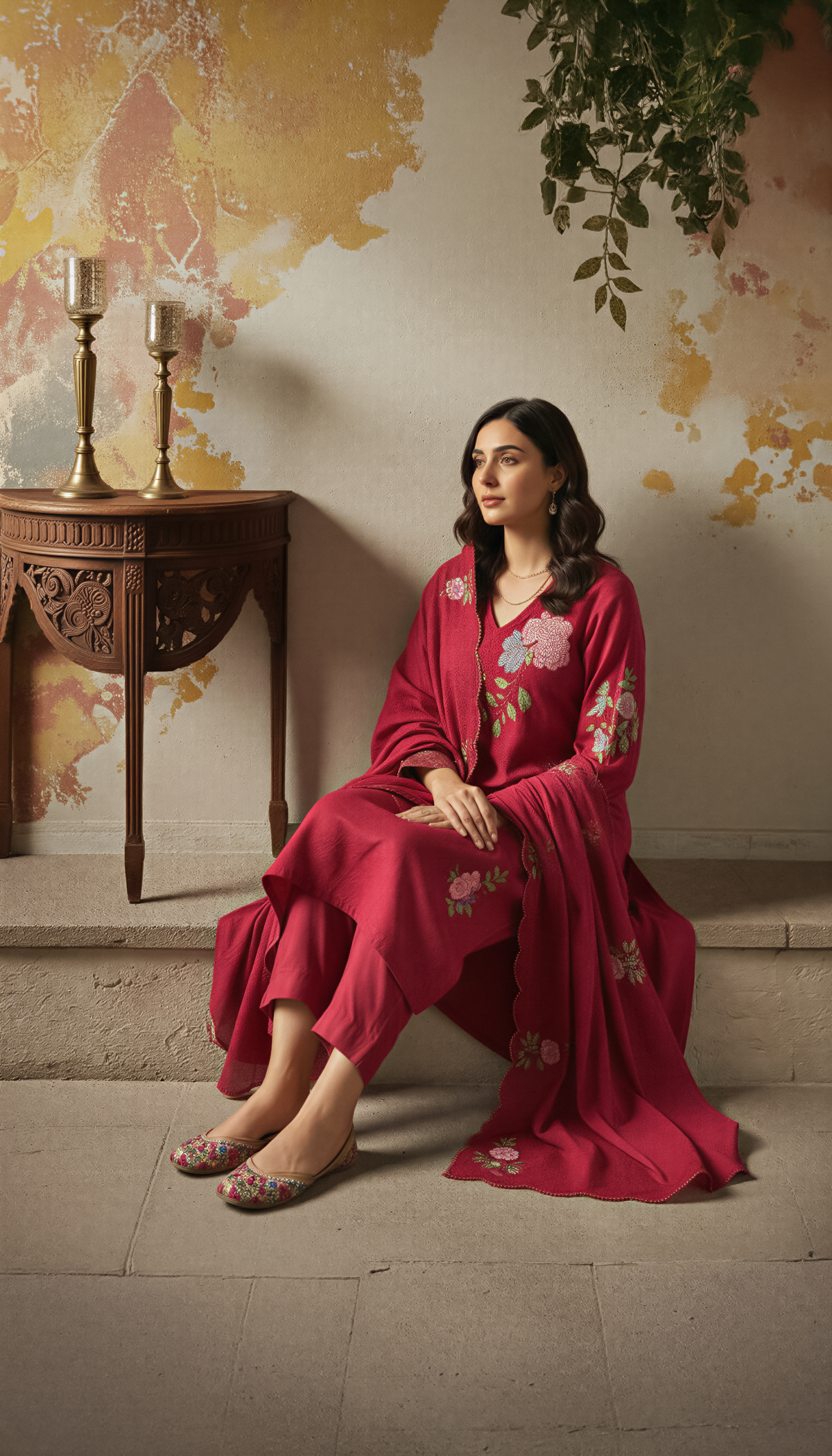 Women’s Chanderi Silk Embroidered Kurta Pant Set with Chanderi Embroidered Dupatta