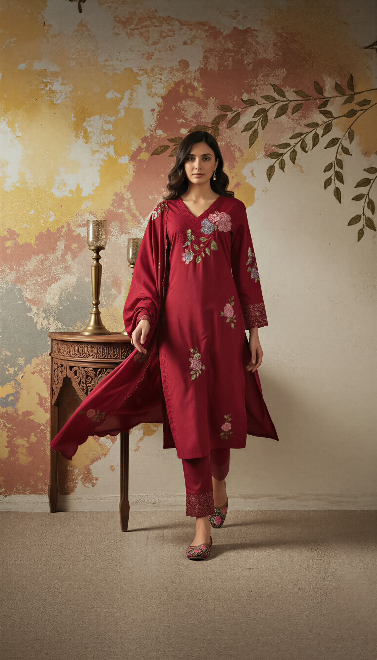 Women’s Chanderi Silk Embroidered Kurta Pant Set with Chanderi Embroidered Dupatta