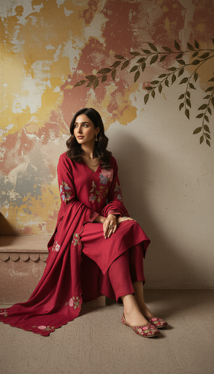 Women’s Chanderi Silk Embroidered Kurta Pant Set with Chanderi Embroidered Dupatta
